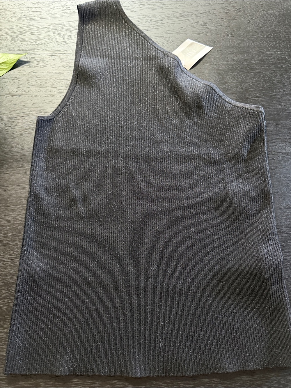 INTERMIX Black Ribbed One-Shoulder Crewneck Sweater Tank